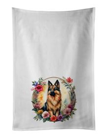 Belgian Tervuren and Flowers Kitchen Towel Set of 2 White Dish Towels Decorative Bathroom Hand towel for Hand, Face, Hair, Yoga, Tea, Dishcloth