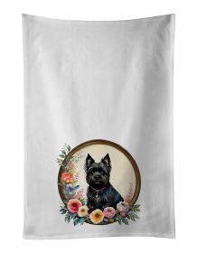 Cairn Terrier and Flowers Kitchen Towel Set of 2 White Dish Towels Decorative Bathroom Hand towel for Hand, Face, Hair, Yoga, Tea, Dishcloth, 19 X 28"