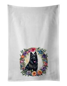 Belgian Sheepdog and Flowers Kitchen Towel Set of 2 White Dish Towels Decorative Bathroom Hand towel for Hand, Face, Hair, Yoga, Tea, Dishcloth