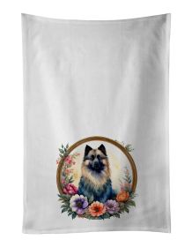 Keeshond and Flowers Kitchen Towel Set of 2 White Dish Towels Decorative Bathroom Hand towel for Hand, Face, Hair, Yoga, Tea, Dishcloth, 19 X 28"