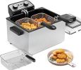 1800W 5 Liters/21 Cups Large Electric Deep Fryer with 3 Frying Baskets for Home Use, Adjustable Temperature,View Window Lid