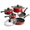 9-piece cookware set non-stick red