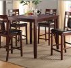 Modern Contemporary 5pc Counter Height Dining Set Cherry / Brown Finish Unique Eyelet Back 4x Chairs