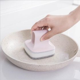 Dish Washing Sponge Wall Mount Self adhesive PP Handle Scrubber Kitchen Dishwasher Tool (Color: Pink)