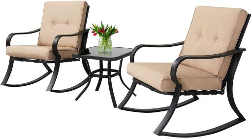 3 Piece Patio Chair, Outdoor Rocking Chairs Set with Coffee Table, Patio Chair (Color: Brwon)