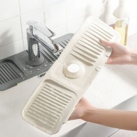 Faucet Splash Mat 14.56x5.51in Silicone Sink Drying Mat Water Drip Catching Tray Water Drainage Pad Sponge Soap Holder for Kitchen Bathroom Sink Fauce (Color: beige)