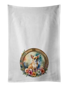 Chihuahua and Flowers Kitchen Towel Set of 2 White Dish Towels Decorative Bathroom Hand towel for Hand, Face, Hair, Yoga, Tea, Dishcloth, 19 X 28" (Default: Default)